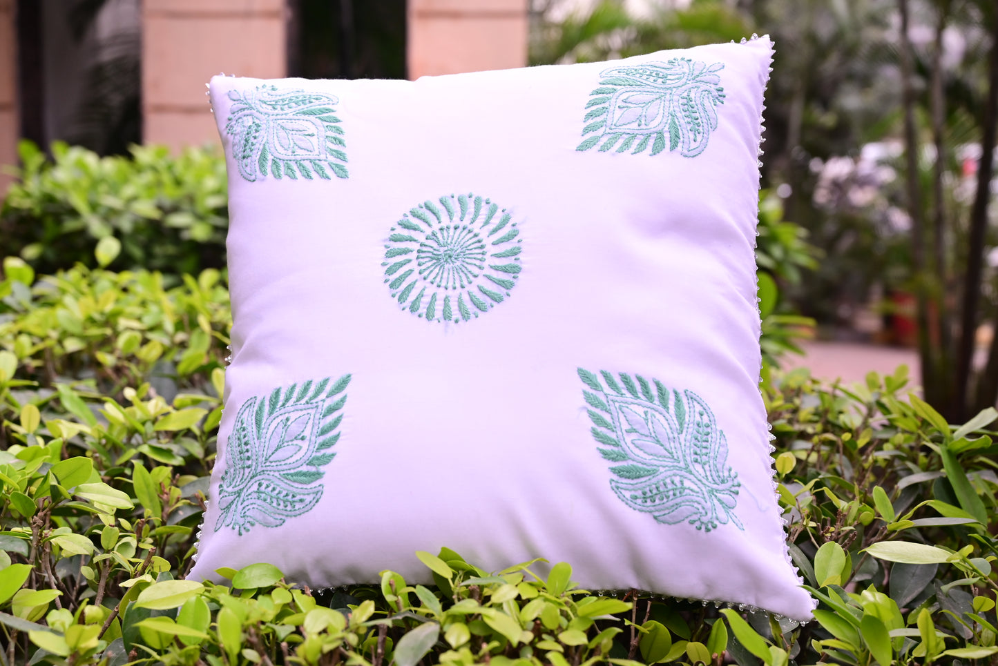 Chikankari Cushion maroon cover