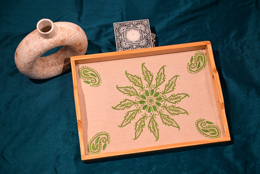 Chikankari wooden& Glass tray