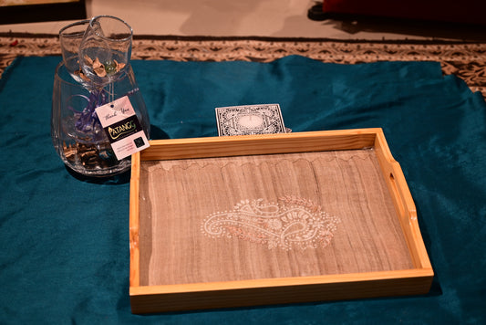 Chikankari wooden& Glass tray