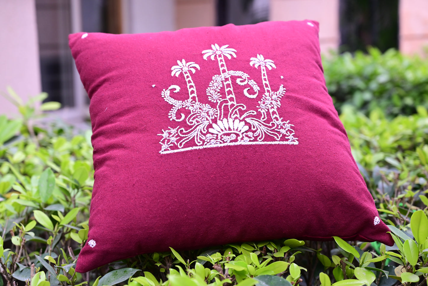 Chikankari Cushion maroon cover