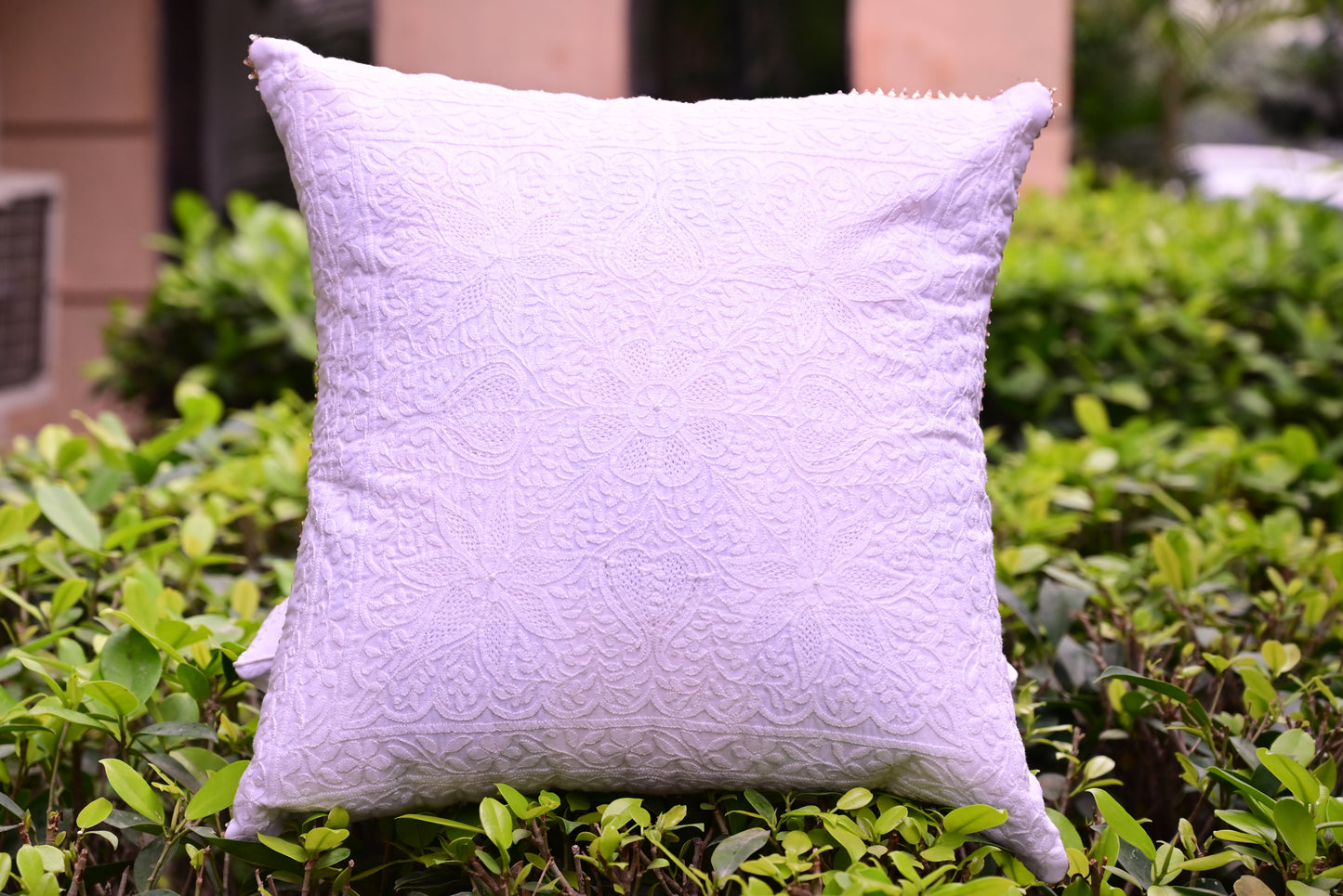 Chikankari Cushion maroon cover