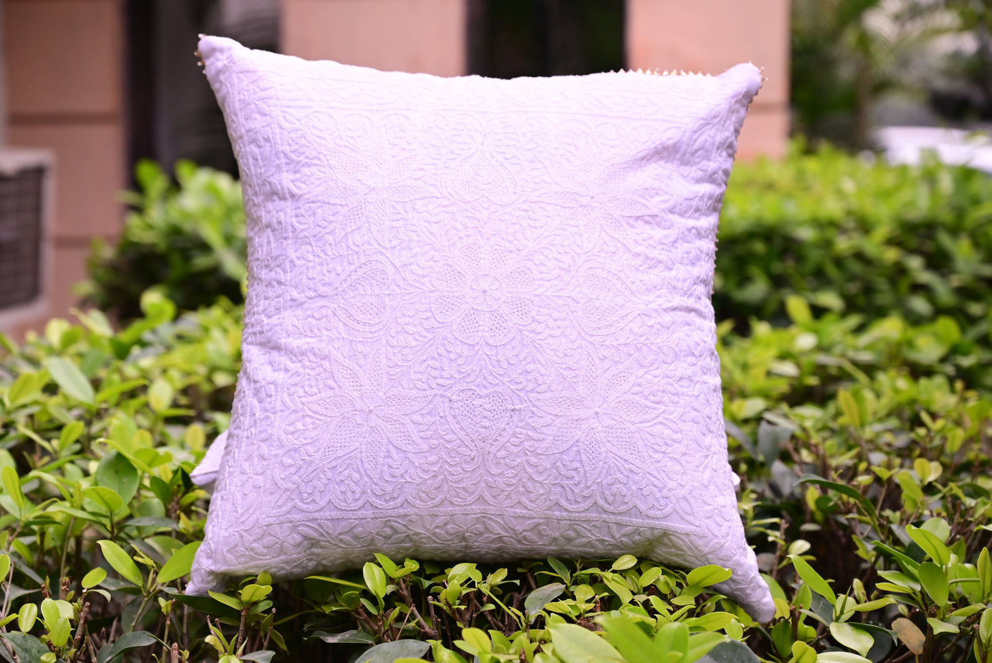 Chikankari Cushion maroon cover