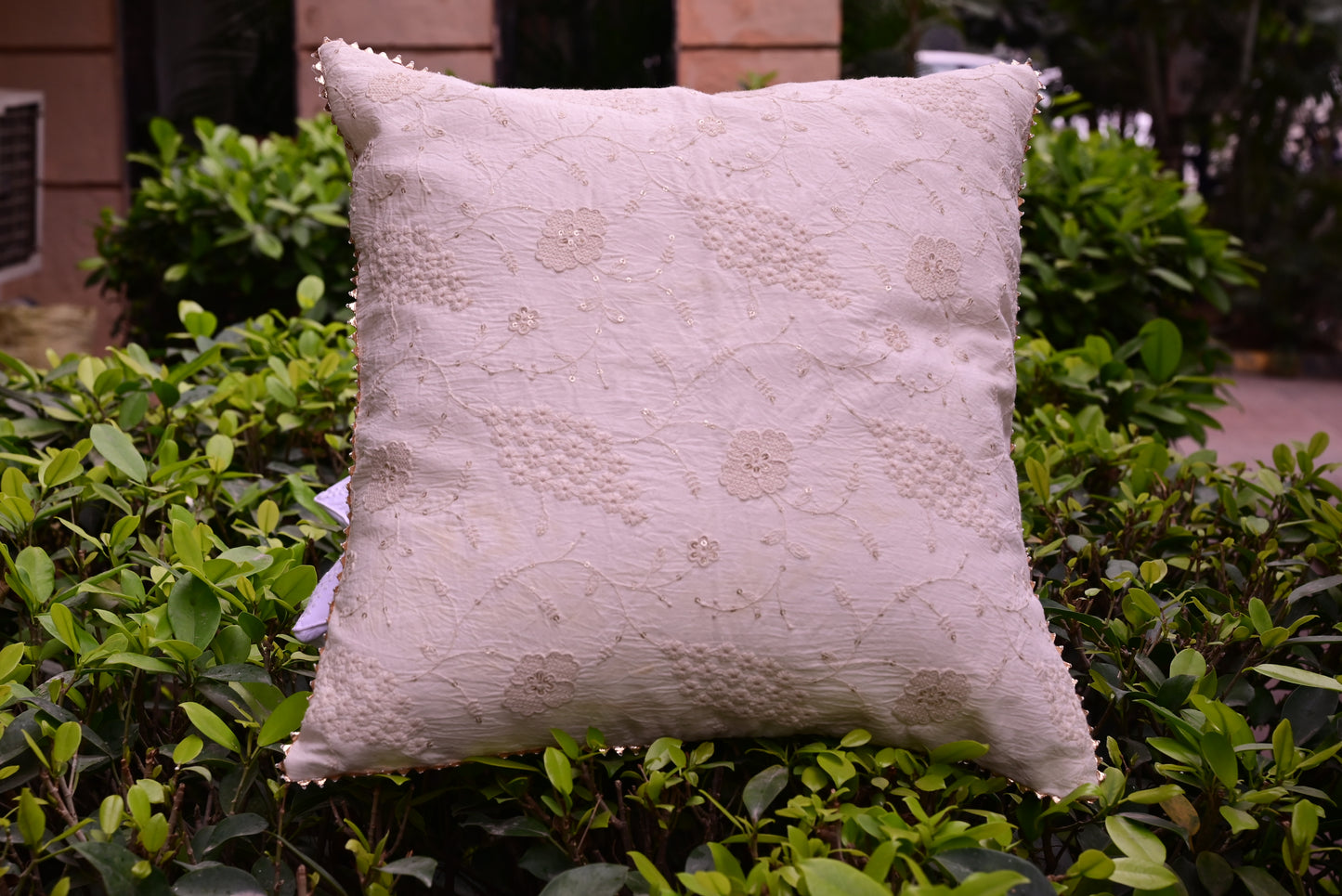 Chikankari Cushion maroon cover