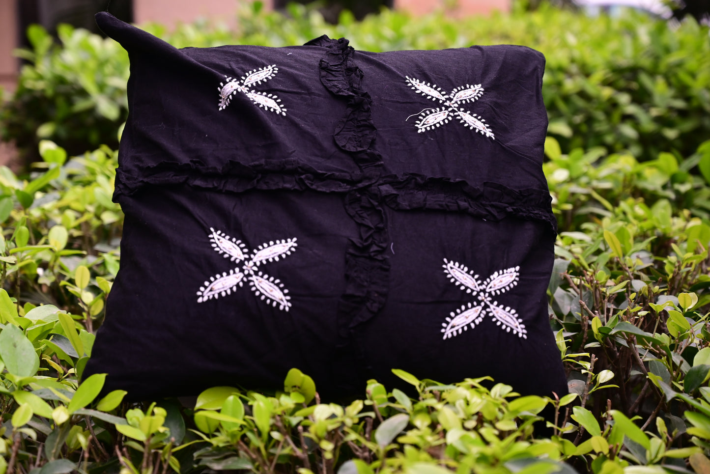 Chikankari Cushion maroon cover Black