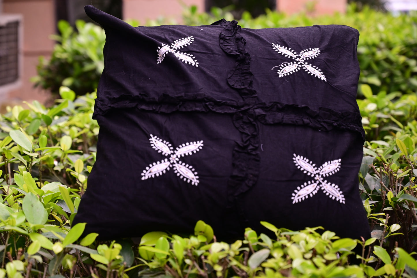 Chikankari Cushion maroon cover Black