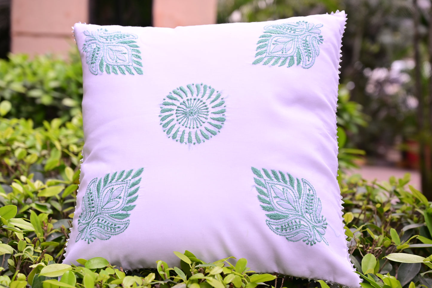 Chikankari Cushion maroon cover