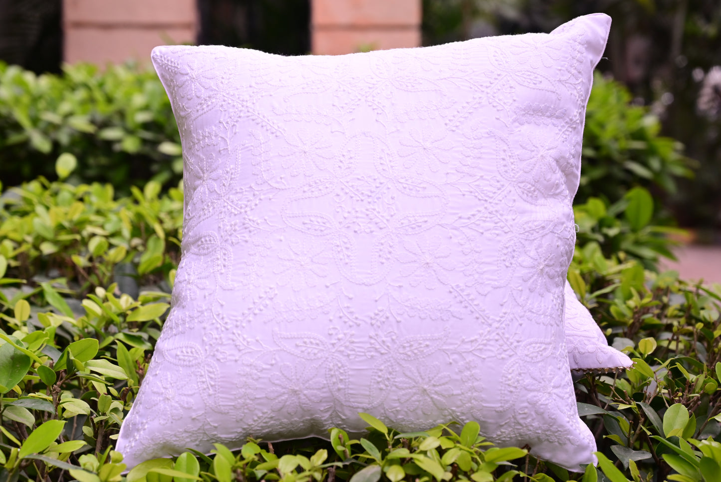 Chikankari Cushion maroon cover